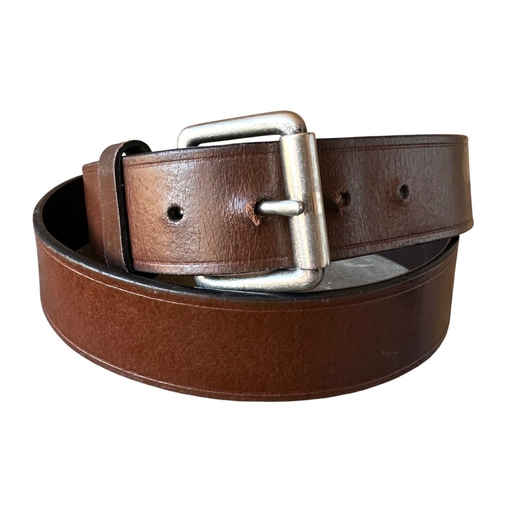 Tommy Hilfiger Mens Brown Leather Belt Silver Buckle Size 40/100